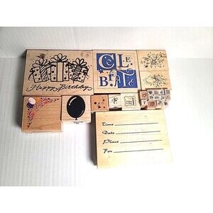 Vintage Lot of 23 Wooden Rubber Stamps Birthday Party Scrapbooking Stamping